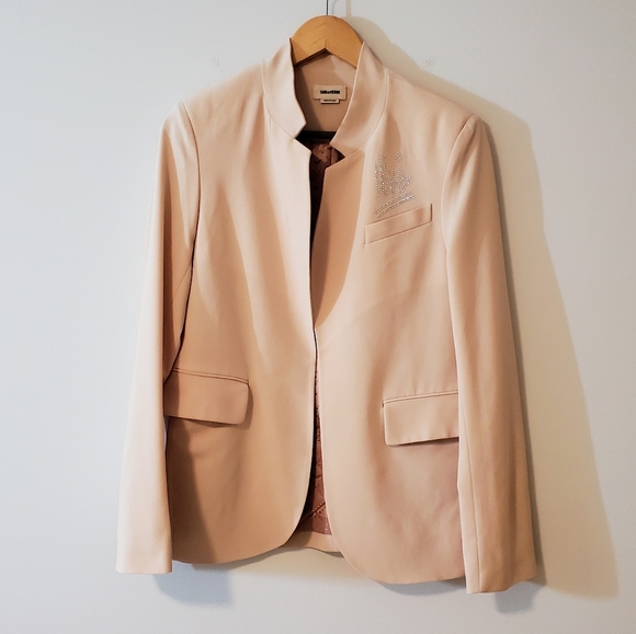 Zadig & Voltaire Very Love Strass Blazer With Rhinestones - Pale Pink Size EU 40 - Picture 7 of 13